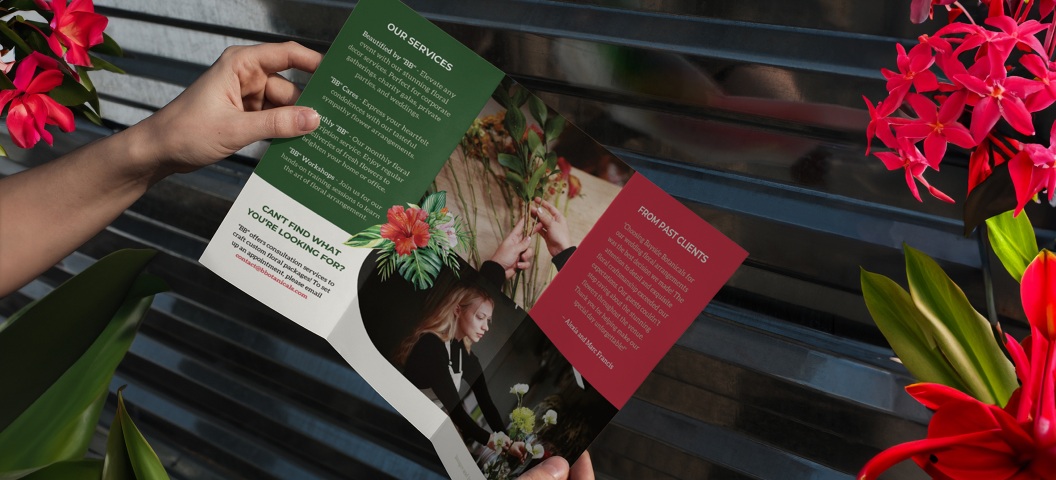 Mockup trifold brochure for a floral shop