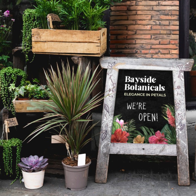 Mockup of floral shop branding on chalkboard