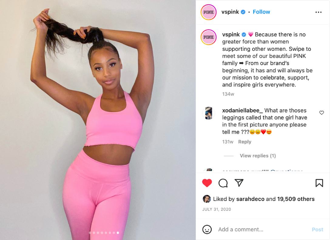 Screenshot of contribution to official PINK Instagram.