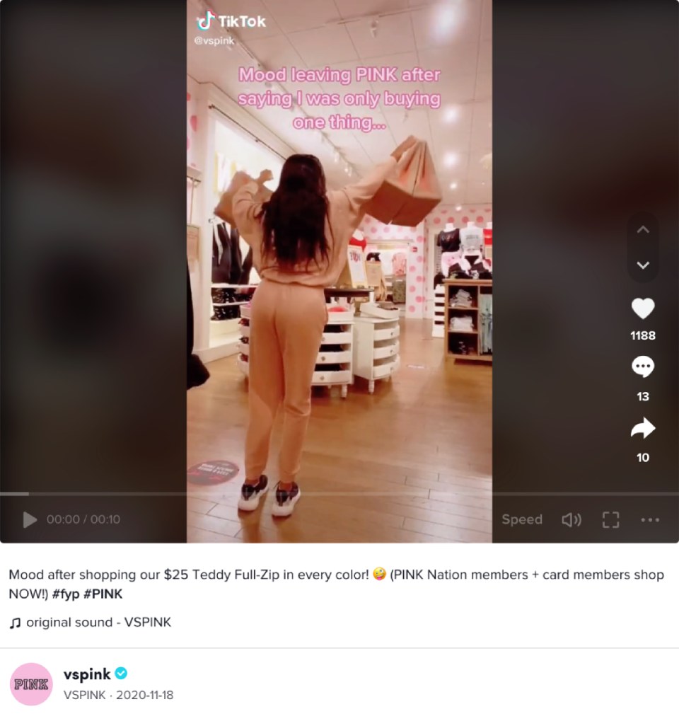 Screenshot of contribution to official PINK TikTok.