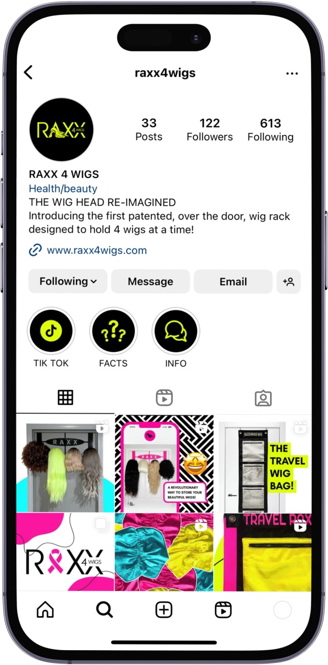 Screenshot of RAXX 4 Wigs Instagram account